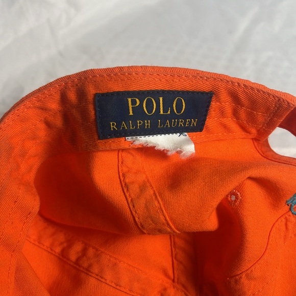 Polo Ralph Lauren Orange w/Blue Signature Polo Horse Logo - Cotton Chino Cap - Picture 6 of 7